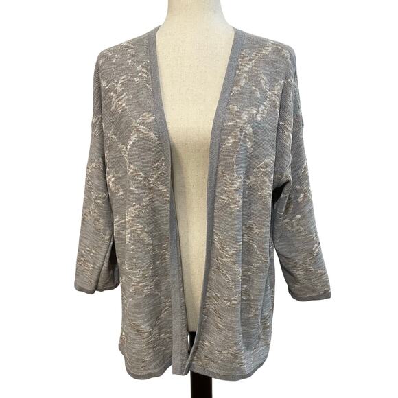 J. Jill purejill Open Front Cardigan Sweater Artisanal Design Women's S Gray Tan - Picture 1 of 11